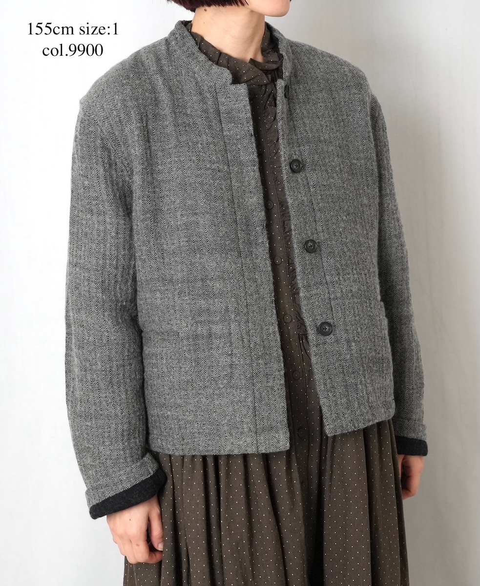 NMDS25611(ジャケット) WOOL COTTON HERRINGBONE STAND COLLAR FLY FRONT JACKET