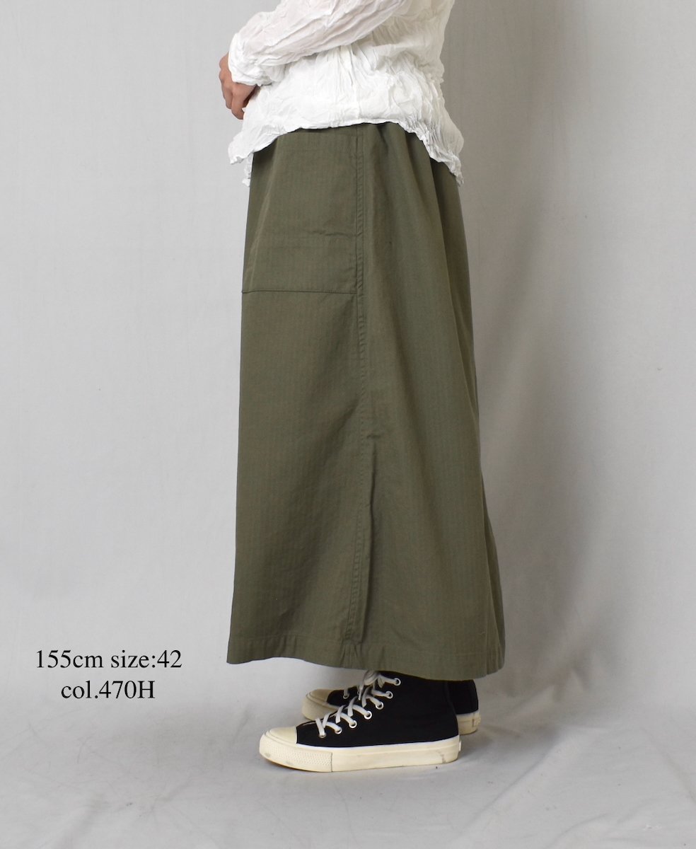 ●INHT2514CHW(スカート) COTTON HERRINGBONE WASH EASY SKIRT