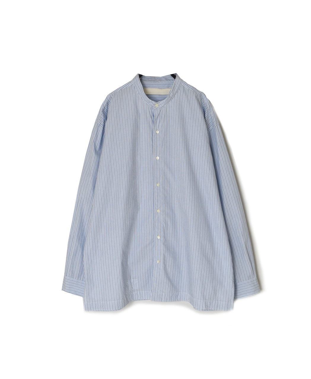 NVL2613(シャツ) POPLIN STRIPE BANDED COLLAR L/SL SHIRT