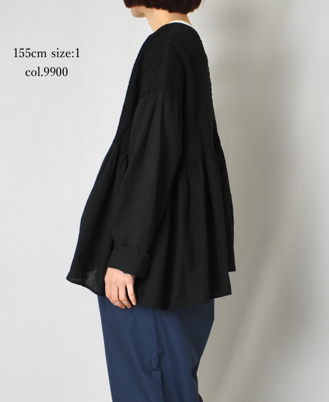 NMDS25513D(シャツ) 80s ORGANIC COTTON SMALL CHECK&VOILE PLAIN(OVER DYE) CREW NECK BUTTON SHIRT WITH PINTUCK