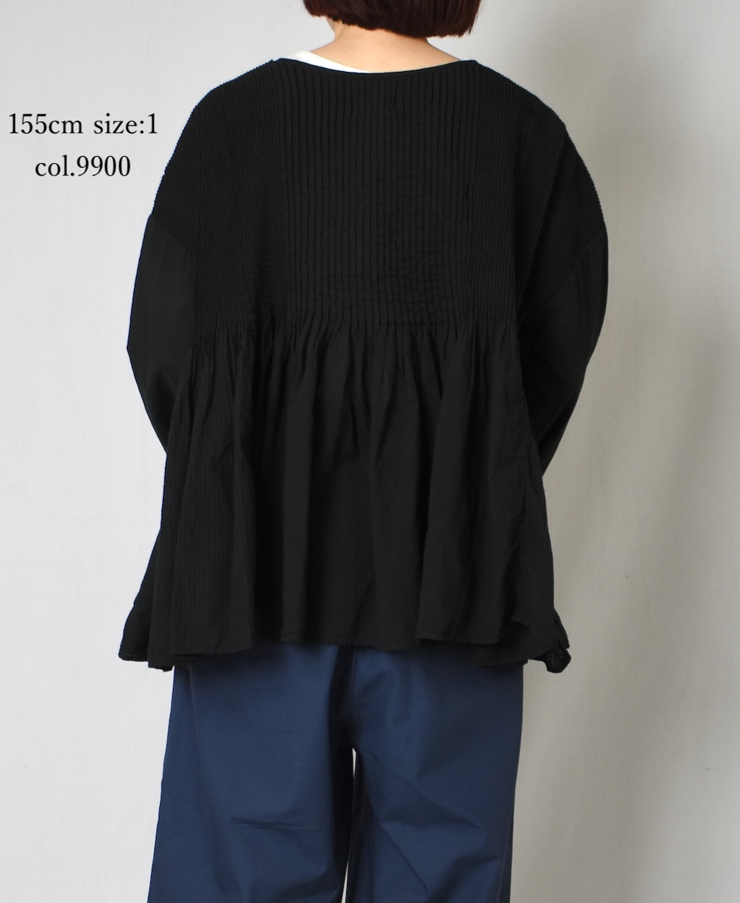 NMDS25513D(シャツ) 80s ORGANIC COTTON SMALL CHECK&VOILE PLAIN(OVER DYE) CREW NECK BUTTON SHIRT WITH PINTUCK