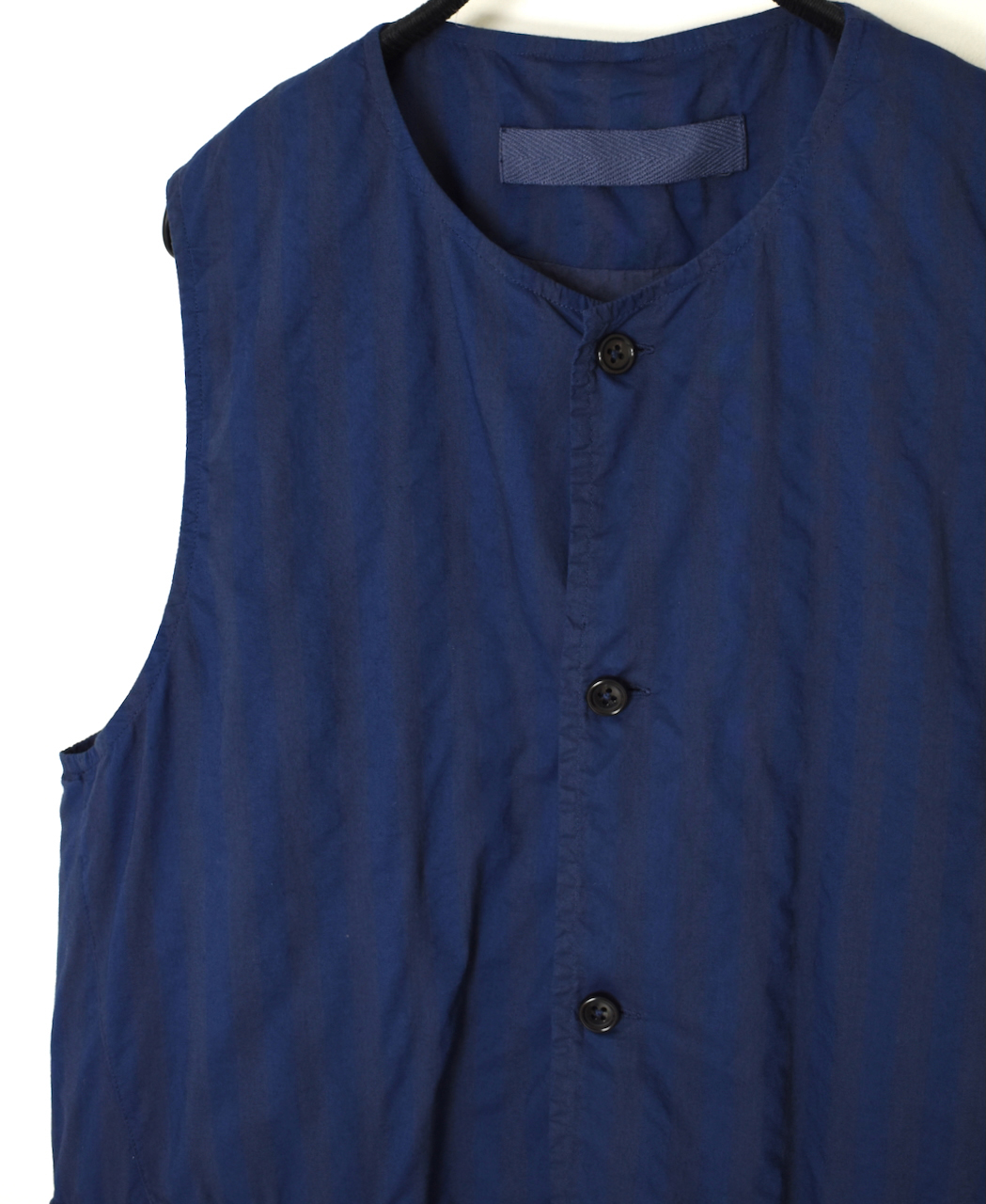 NVL2401PSD(ベスト) POPLIN WIDE STRIPE (OVERDYE) NO COLLAR VEST