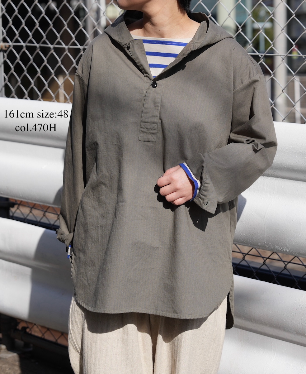 INHT2604CHW(シャツ) COTTON HERRINGBONE WASH HOODED PULLOVER SHIRT