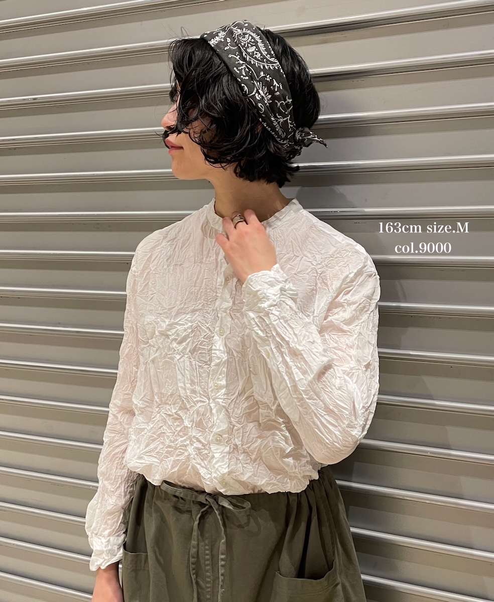 NVL1951CVW (シャツ) 80'S ORGANIC VOILE PLAIN(WRINKLE) BANDED COLLAR L/SL OVERDIZED SHIRT