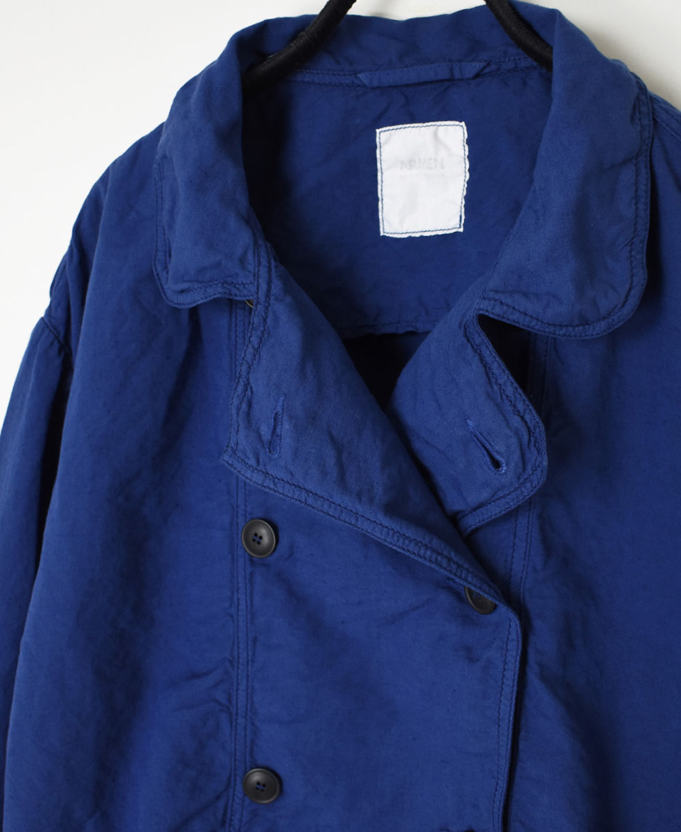 ISNAM2601D(ジャケット) LINEN COTTON PLAIN OVERDYE ROUND COLLAR DOUBLE JACKET