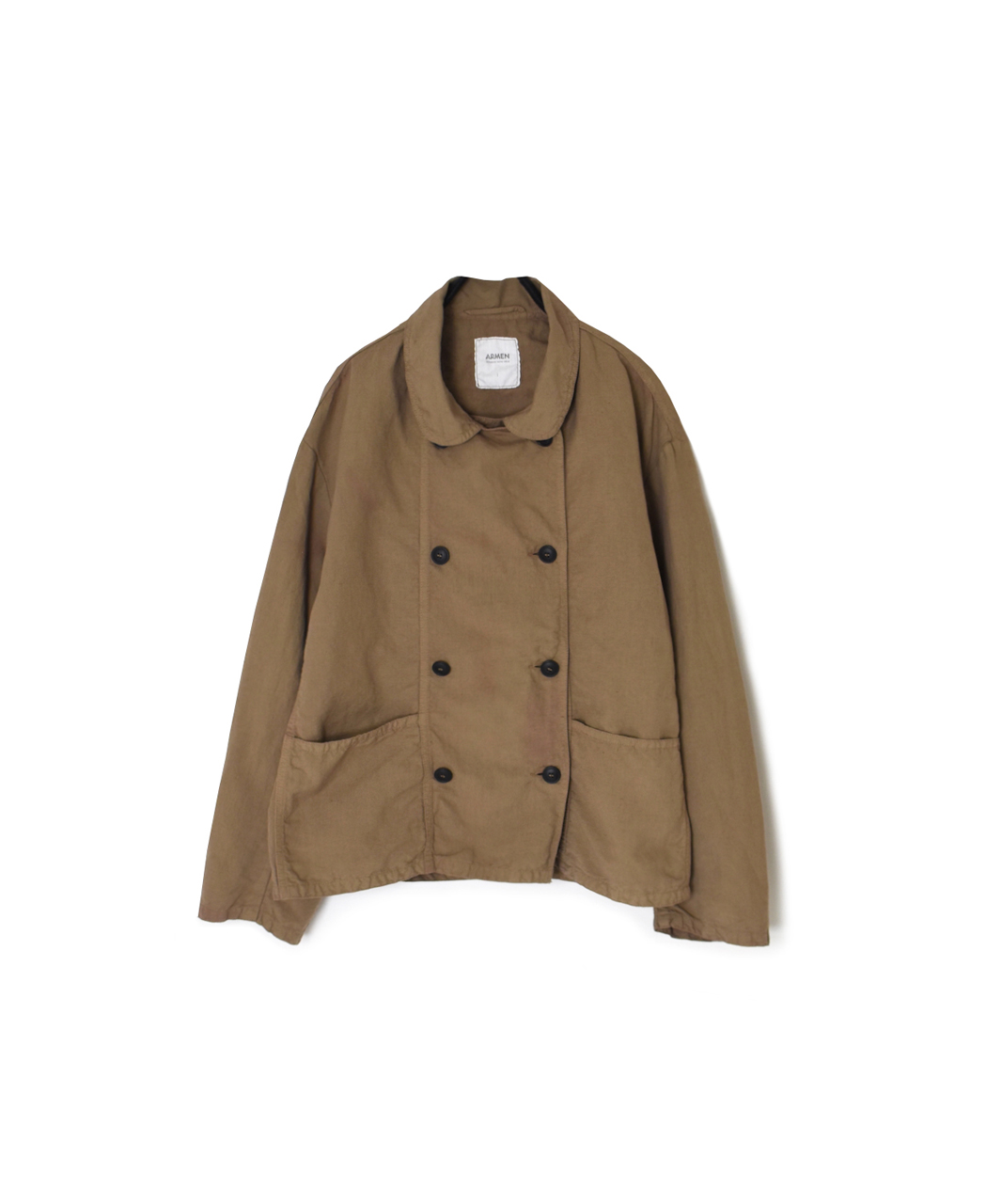ISNAM2601D(ジャケット) LINEN COTTON PLAIN OVERDYE ROUND COLLAR DOUBLE JACKET