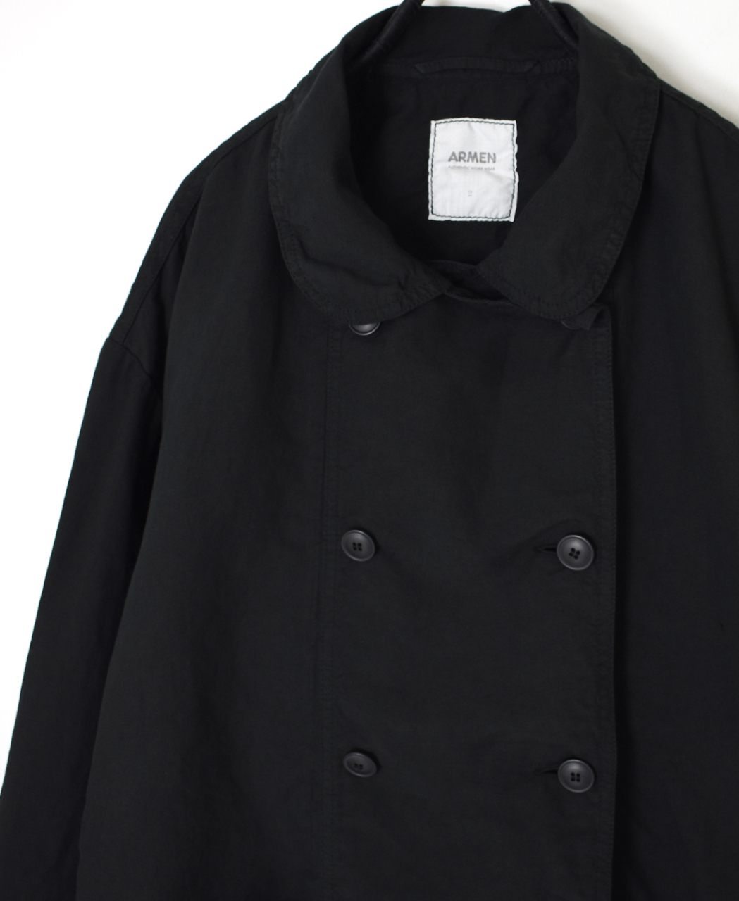 ISNAM2601D(ジャケット) LINEN COTTON PLAIN OVERDYE ROUND COLLAR DOUBLE JACKET