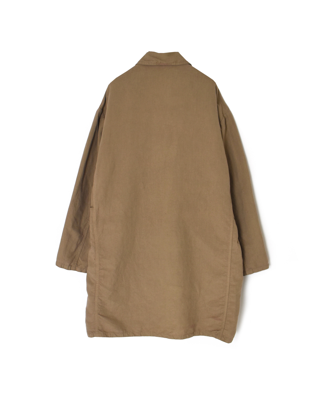 ISNAM2602D(ロングジャケット) LINEN COTTON PLAIN OVERDYE ROUND COLLAR DOUBLE LONG JACKET