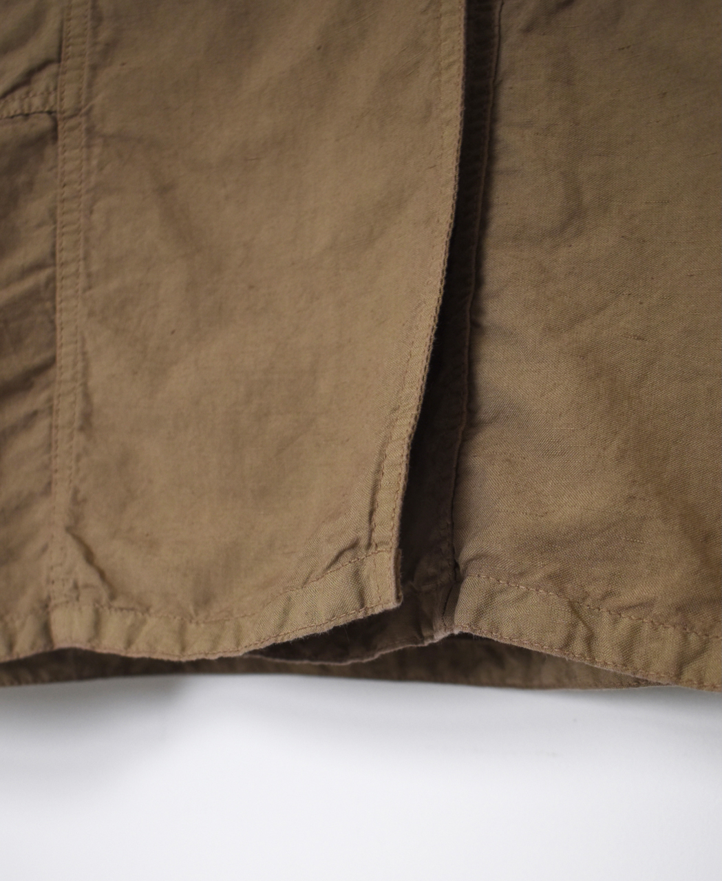 ISNAM2602D(ロングジャケット) LINEN COTTON PLAIN OVERDYE ROUND COLLAR DOUBLE LONG JACKET