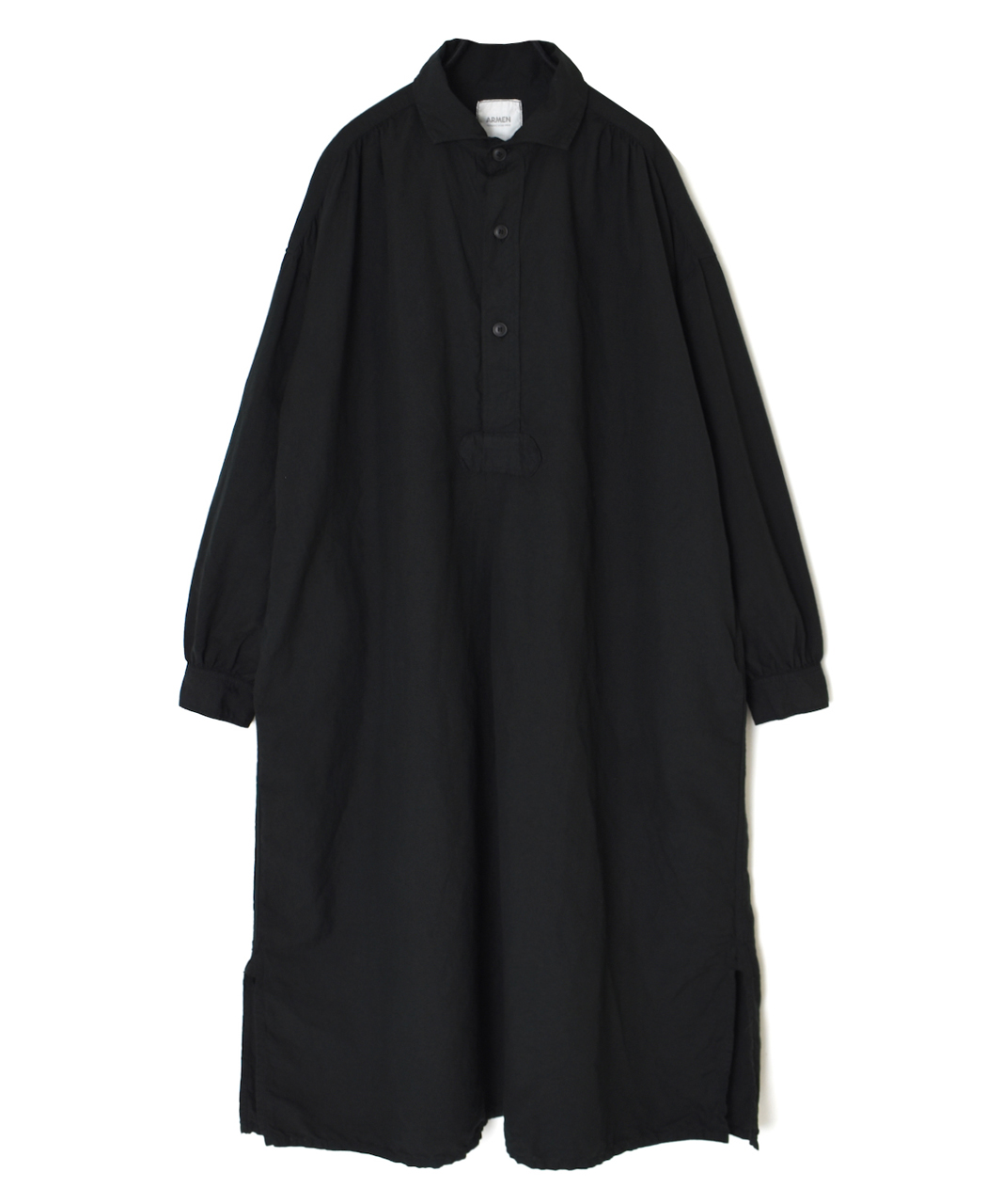 ISNAM2603D(ワンピース) LINEN COTTON PLAIN OVERDYE WORK GATHERED SHIRT DRESS