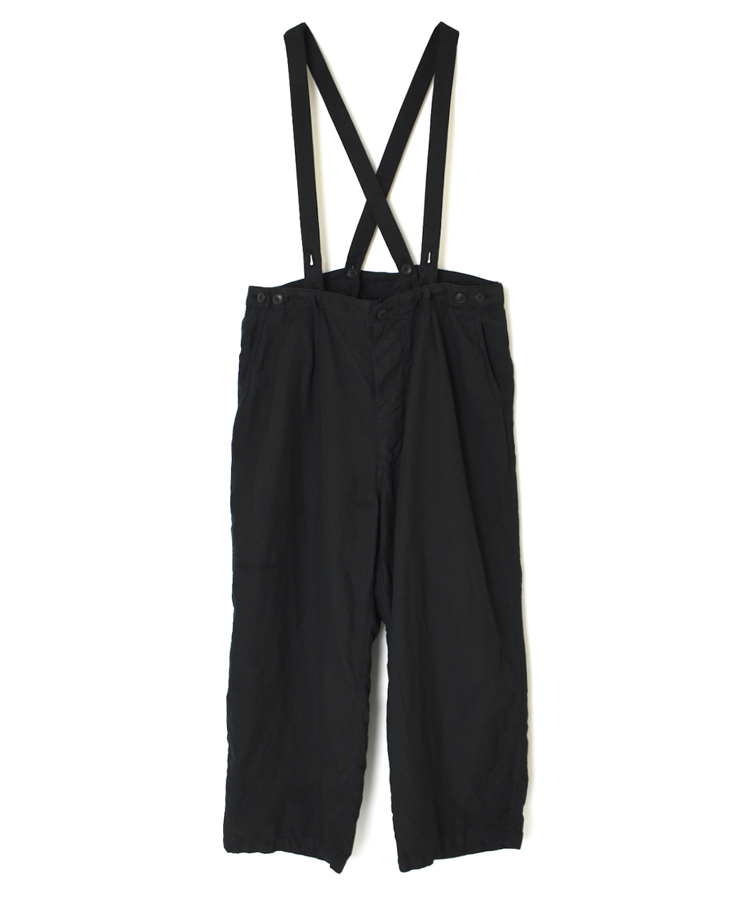 ISNAM2604D(パンツ) LINEN COTTON PLAIN OVERDYE ADJUSTER TACK PANTS WITH SUSPENDERS