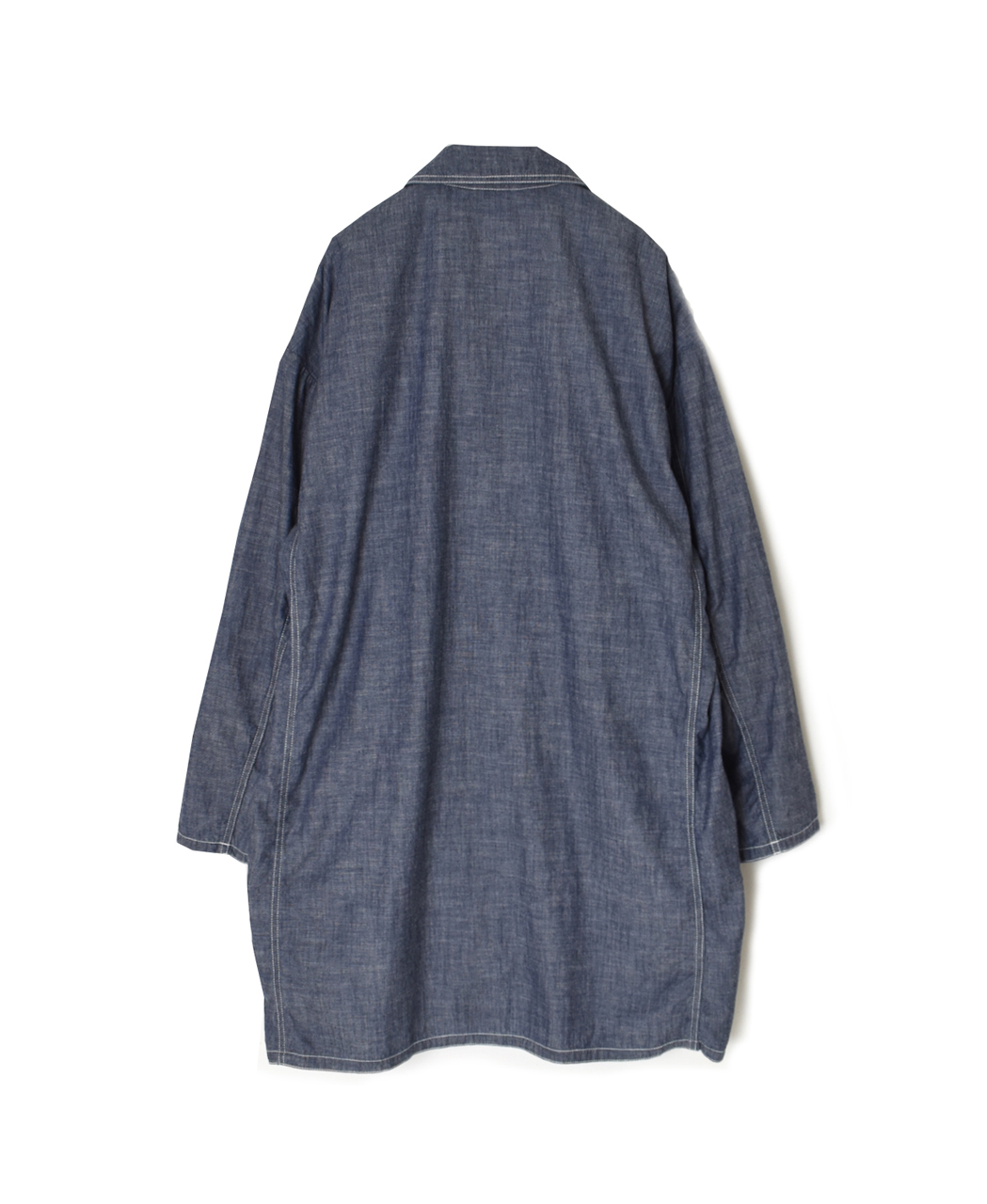 ISNAM2602CB(ロングジャケット) NAVY(INDIGO) CHAMBRAY ROUND COLLAR DOUBLE LONG JACKET