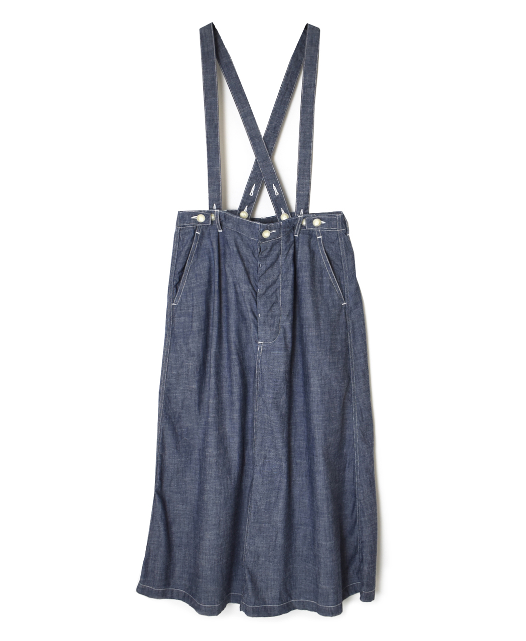 ISNAM2611CB(スカート) NAVY(INDIGO) CHAMBRAY ADJUSTER TACK SKIRT WITH SUSPENDERS