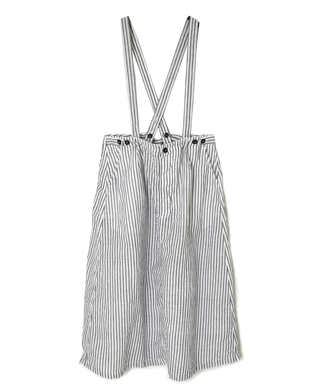 ISNAM2611S(スカート) LINEN COTTON STRIPE ADJUSTER TACK SKIRT WITH SUSPENDERS