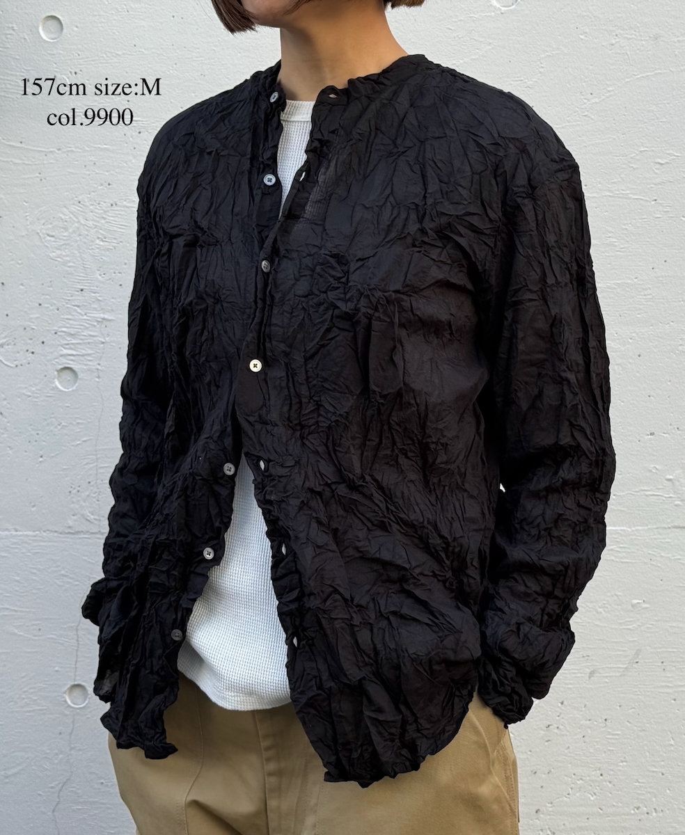 NVL1951CVW (シャツ) 80'S ORGANIC VOILE PLAIN(WRINKLE) BANDED COLLAR L/SL OVERDIZED SHIRT