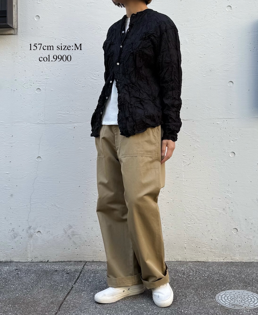 NVL1951CVW (シャツ) 80'S ORGANIC VOILE PLAIN(WRINKLE) BANDED COLLAR L/SL OVERDIZED SHIRT