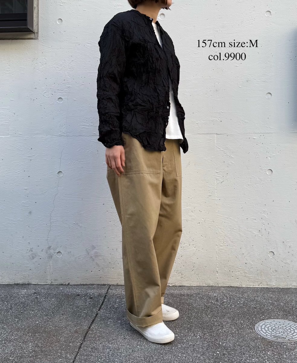 NVL1951CVW (シャツ) 80'S ORGANIC VOILE PLAIN(WRINKLE) BANDED COLLAR L/SL OVERDIZED SHIRT