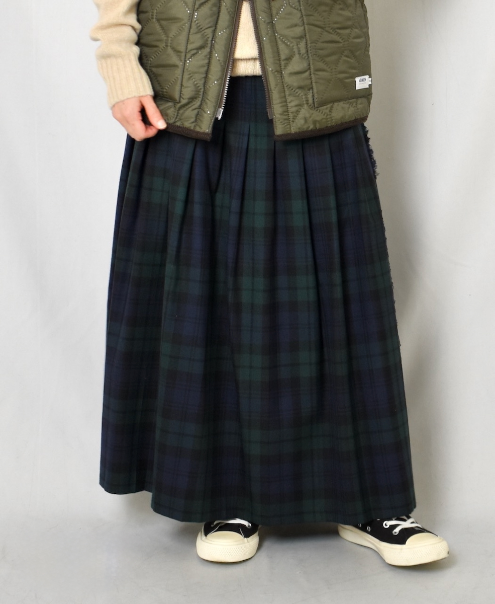 NOD0853 (スカート) WORSTED WOOL LOW WAIST PLEATS WRAP SKIRT LENGTH 80cm (WITH PIN)