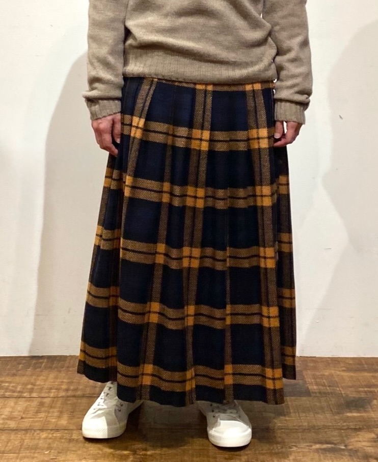NOD1173 (スカート) HEAVY TWEED LOW WAIST PLEATS WRAP SKIRT LENGTH 80cm (WITH PIN)