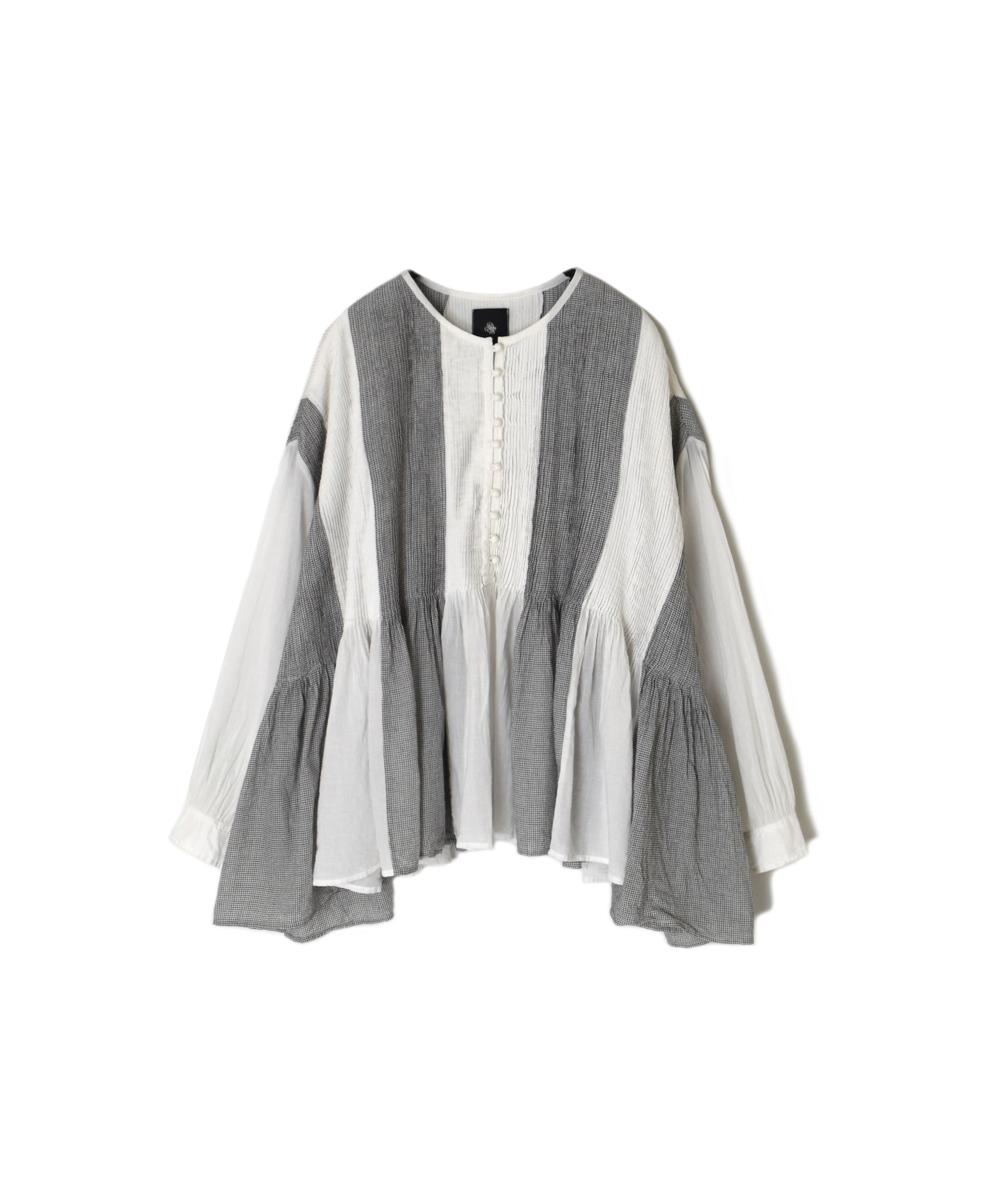 ●INMDS26111W(シャツ) HANDWOVEN COTTON SINGLE CHECK PATCHWORK(WASHED) BALL BUTTON SHIRTS WITH MINI PINTUCK