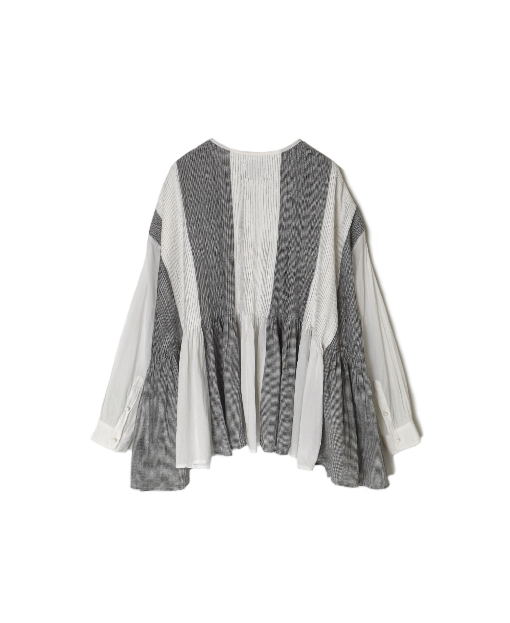 ●INMDS26111W(シャツ) HANDWOVEN COTTON SINGLE CHECK PATCHWORK(WASHED) BALL BUTTON SHIRTS WITH MINI PINTUCK