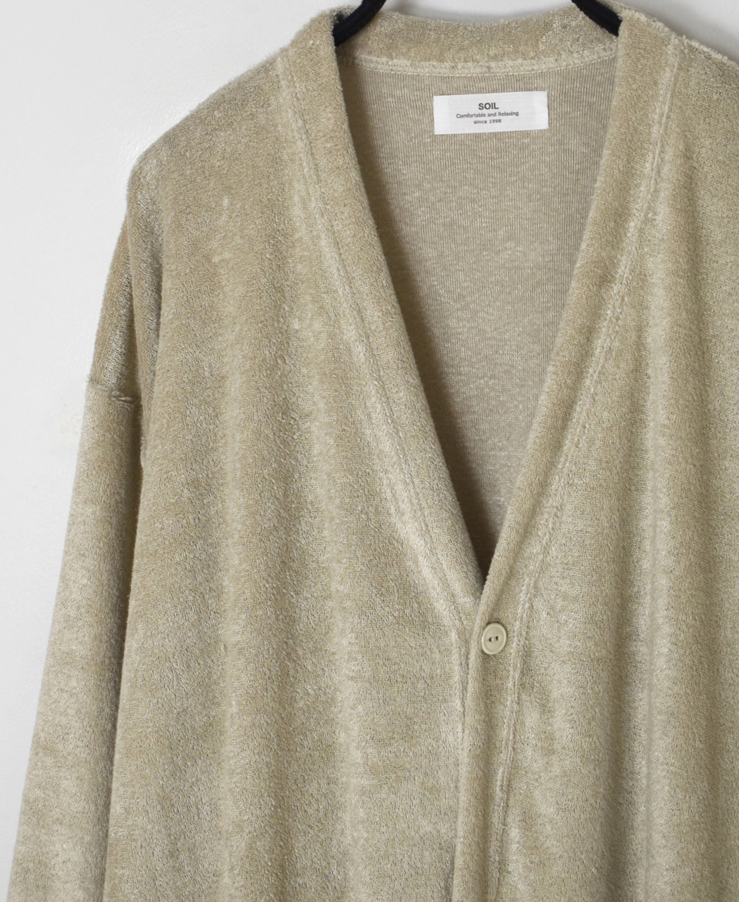 GNSL26031(カーディガン) LINEN POLYESTER PILE V-NECK 1BUTTON CARDIGAN