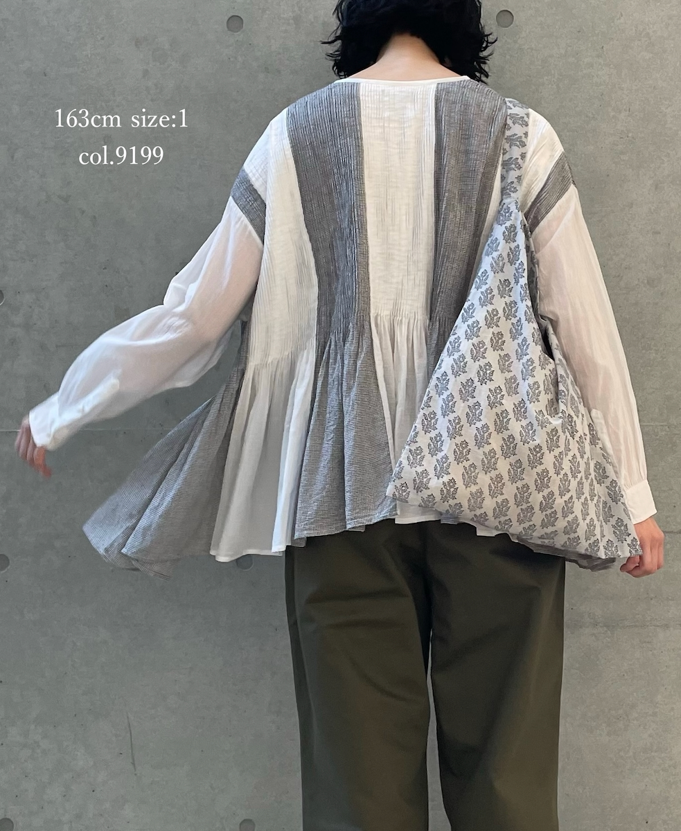 INMDS26111W(シャツ) HANDWOVEN COTTON SINGLE CHECK PATCHWORK(WASHED) BALL BUTTON SHIRTS WITH MINI PINTUCK