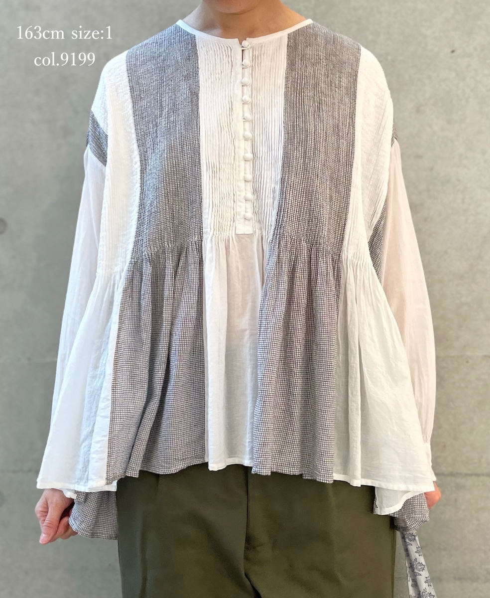 INMDS26111W(シャツ) HANDWOVEN COTTON SINGLE CHECK PATCHWORK(WASHED) BALL BUTTON SHIRTS WITH MINI PINTUCK