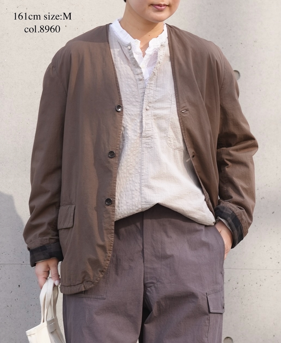 NVL2591D(ジャケット) 40s ORGANIC POPLIN (OVERDYE) SIDE VENTS V-NECK JACKET