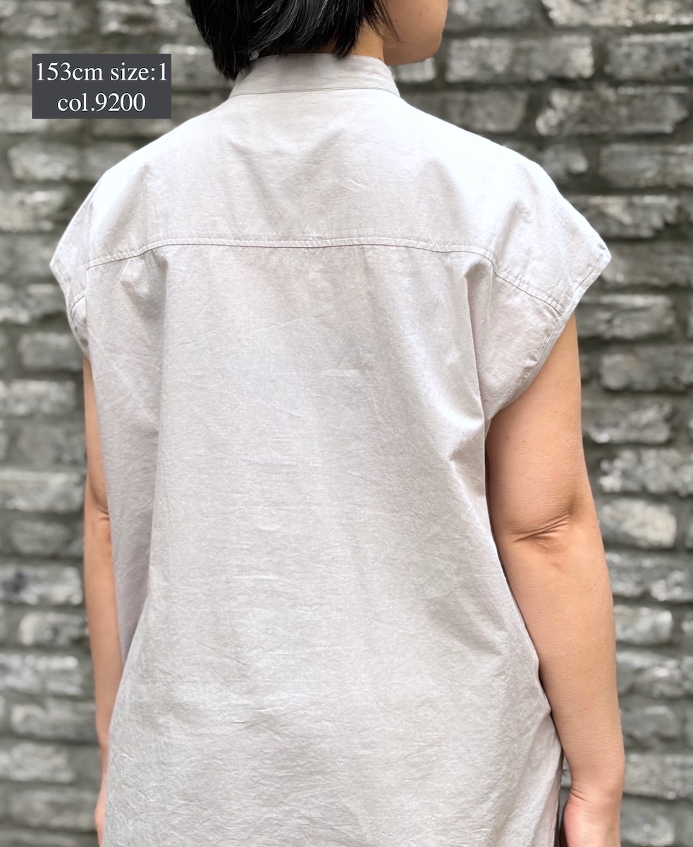 NMDS26224(シャツ) 60s ORGANIC CAMBRIC NO/SLEEVE BANDED COLLAR EMB SHIRT