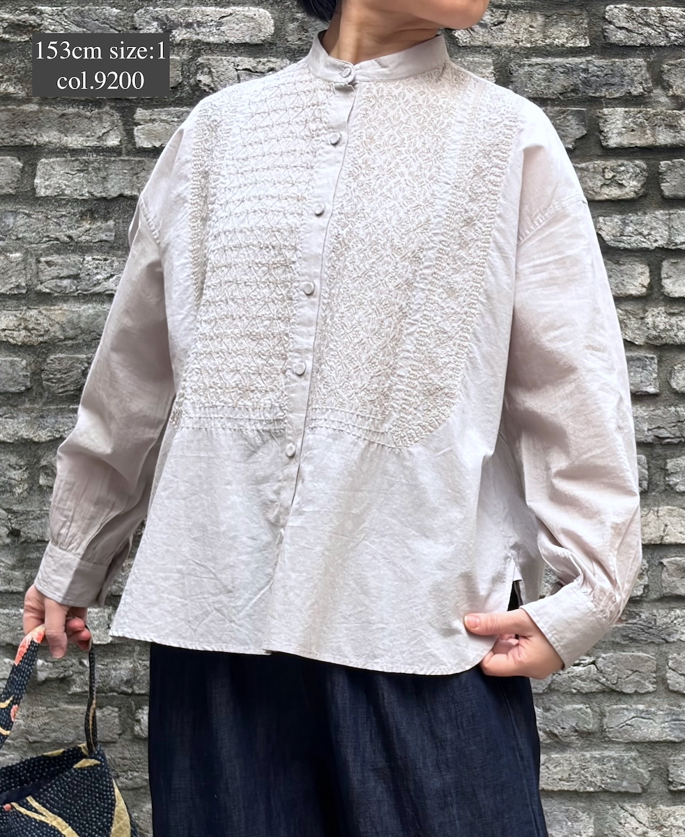 NMDS26221(シャツ) 60s ORGANIC CAMBRIC BANDED COLLAR EMB SHIRT