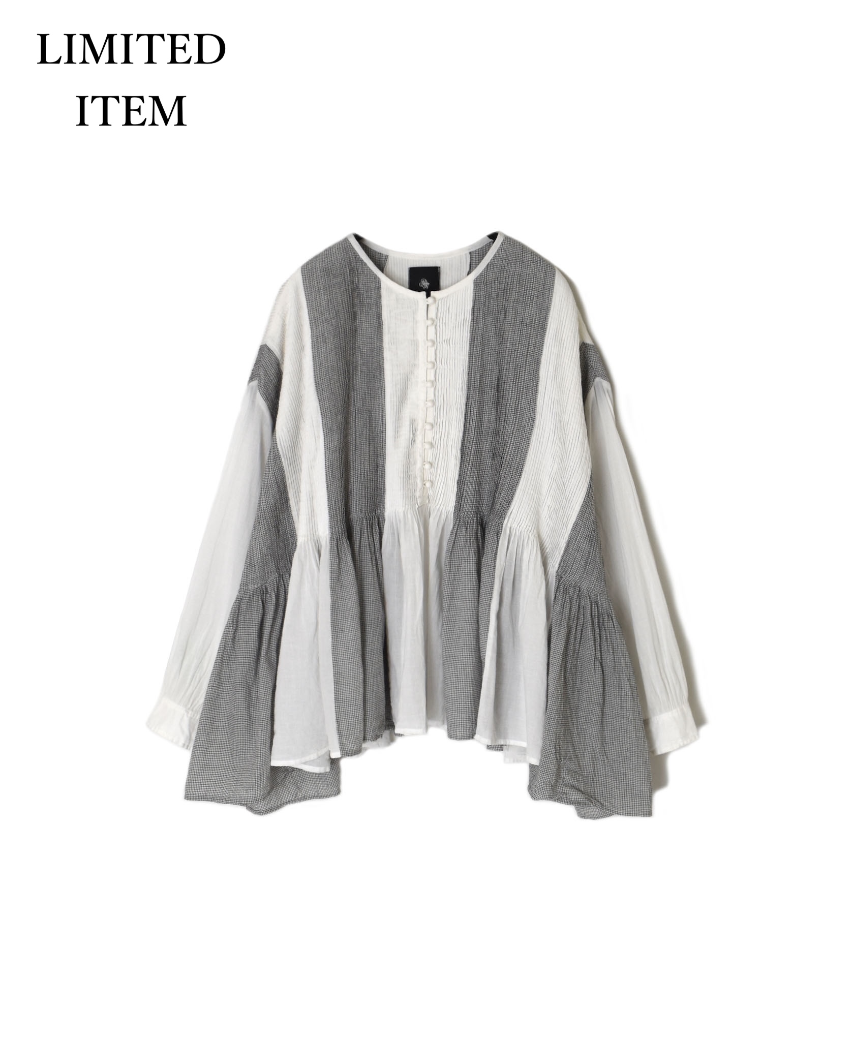 INMDS26111W(シャツ) HANDWOVEN COTTON SINGLE CHECK PATCHWORK(WASHED) BALL BUTTON SHIRTS WITH MINI PINTUCK