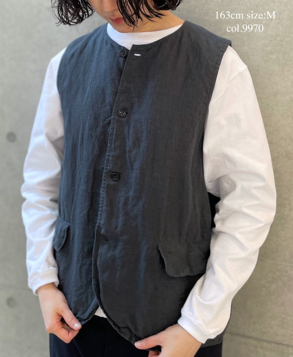 NVL2401LD (ベスト) 50'S LINEN PLAIN (OVERDYE) NO COLLAR VEST