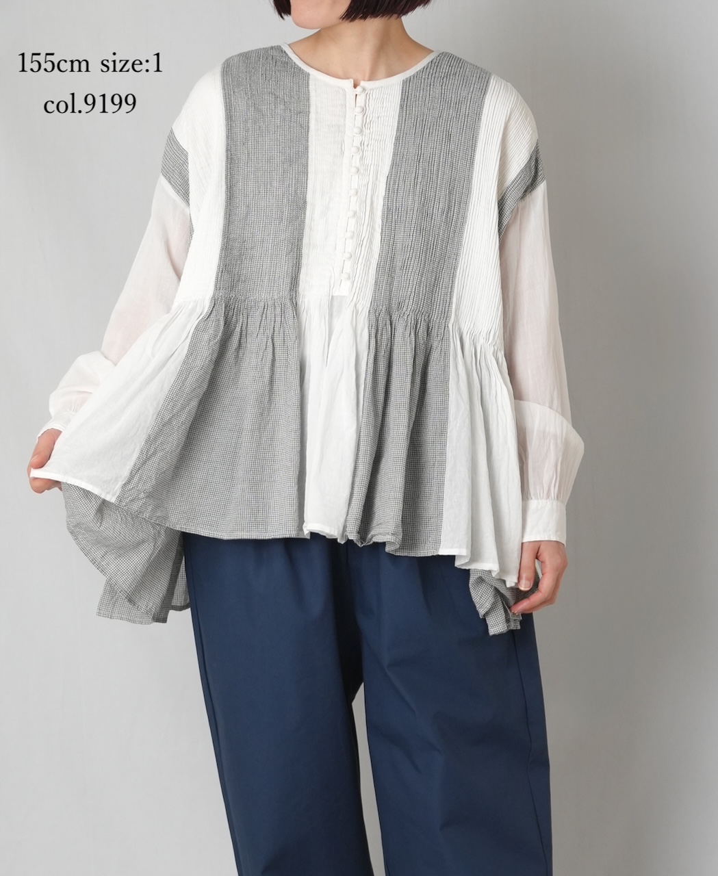 INMDS26111W(シャツ) HANDWOVEN COTTON SINGLE CHECK PATCHWORK(WASHED) BALL BUTTON SHIRTS WITH MINI PINTUCK