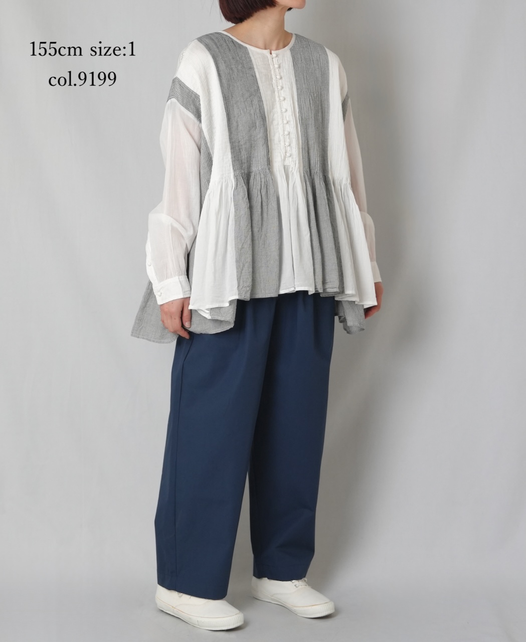 INMDS26111W(シャツ) HANDWOVEN COTTON SINGLE CHECK PATCHWORK(WASHED) BALL BUTTON SHIRTS WITH MINI PINTUCK