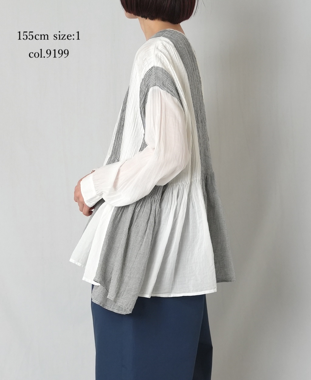 INMDS26111W(シャツ) HANDWOVEN COTTON SINGLE CHECK PATCHWORK(WASHED) BALL BUTTON SHIRTS WITH MINI PINTUCK