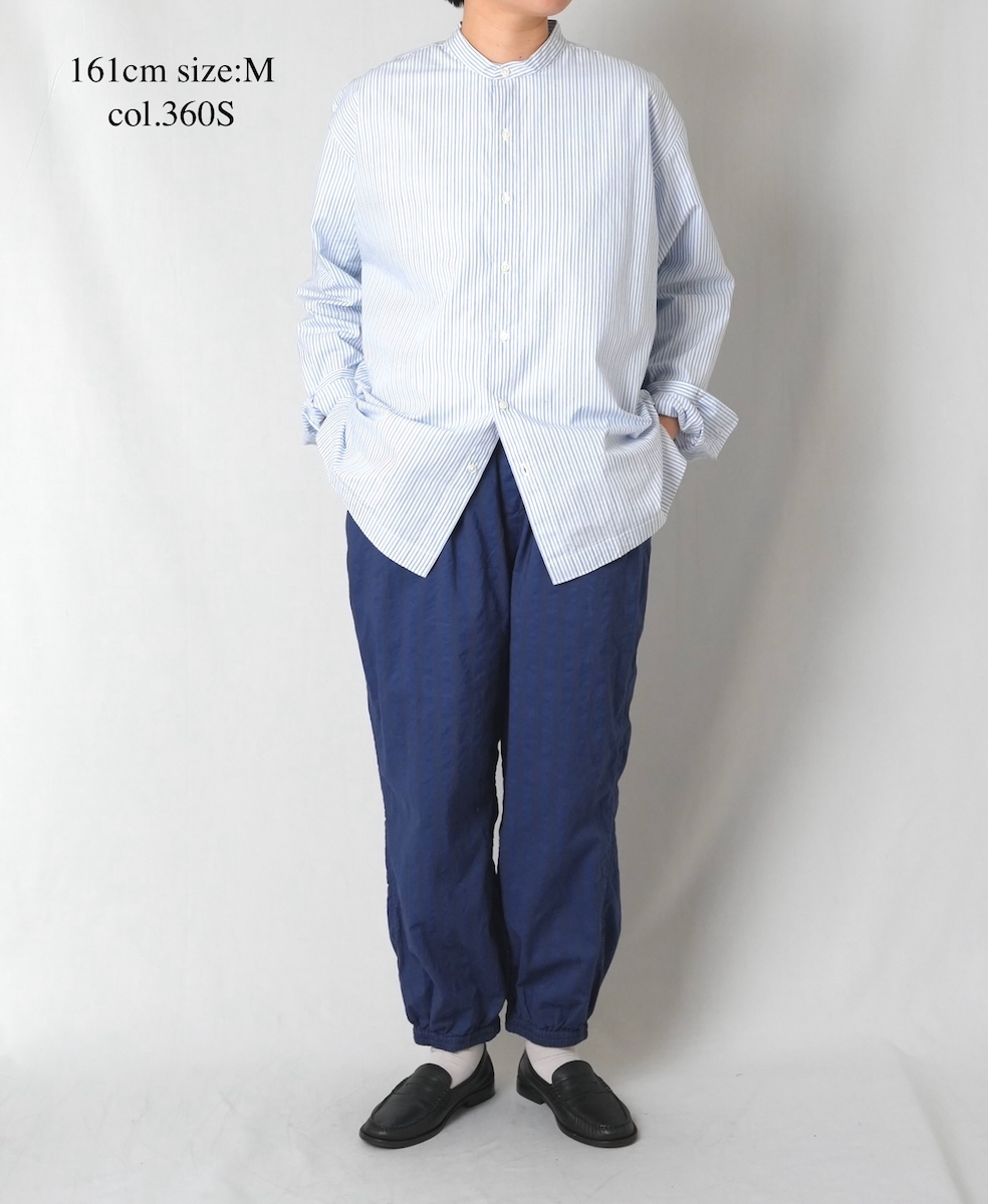 NVL2613(シャツ) POPLIN STRIPE BANDED COLLAR L/SL SHIRT
