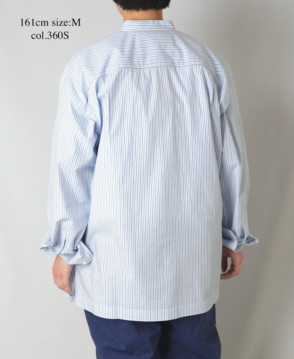 NVL2613(シャツ) POPLIN STRIPE BANDED COLLAR L/SL SHIRT