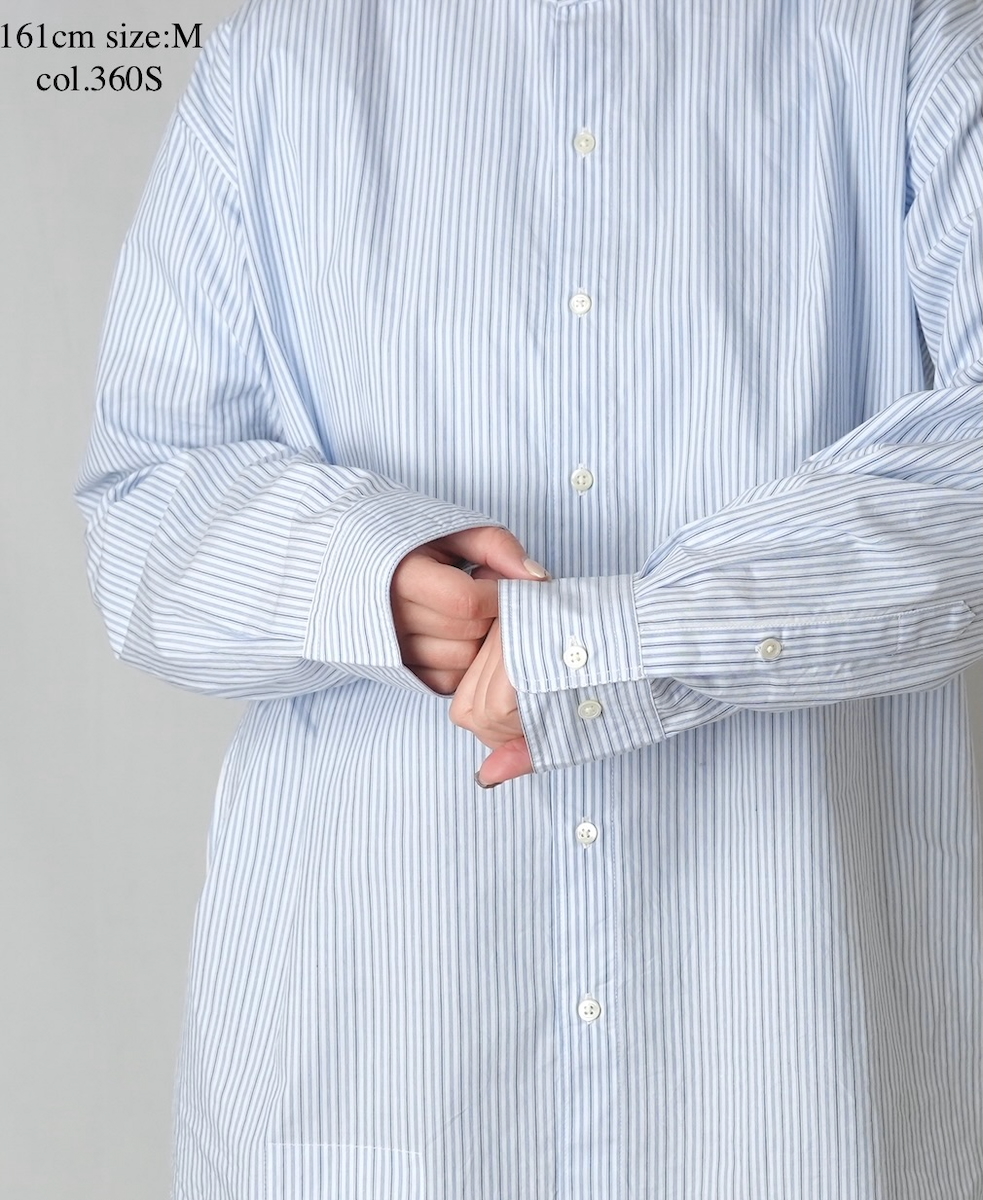 NVL2613(シャツ) POPLIN STRIPE BANDED COLLAR L/SL SHIRT