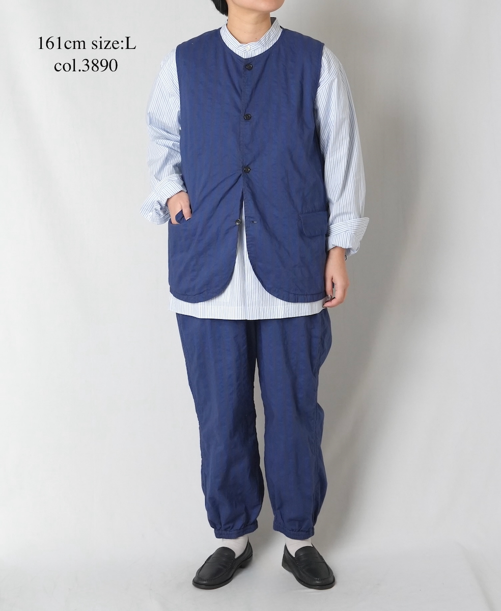 NVL2401PSD(ベスト) POPLIN WIDE STRIPE (OVERDYE) NO COLLAR VEST