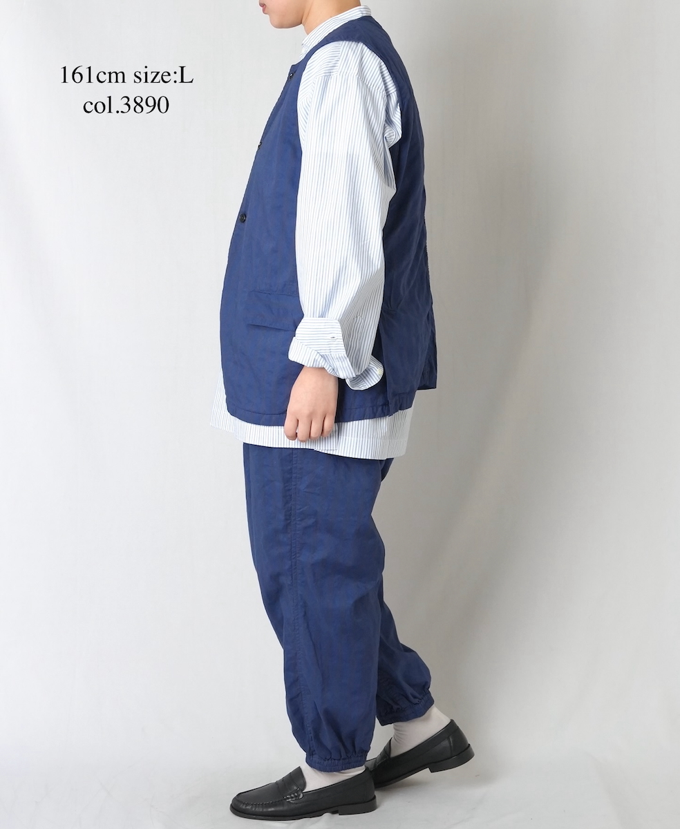 NVL2401PSD(ベスト) POPLIN WIDE STRIPE (OVERDYE) NO COLLAR VEST