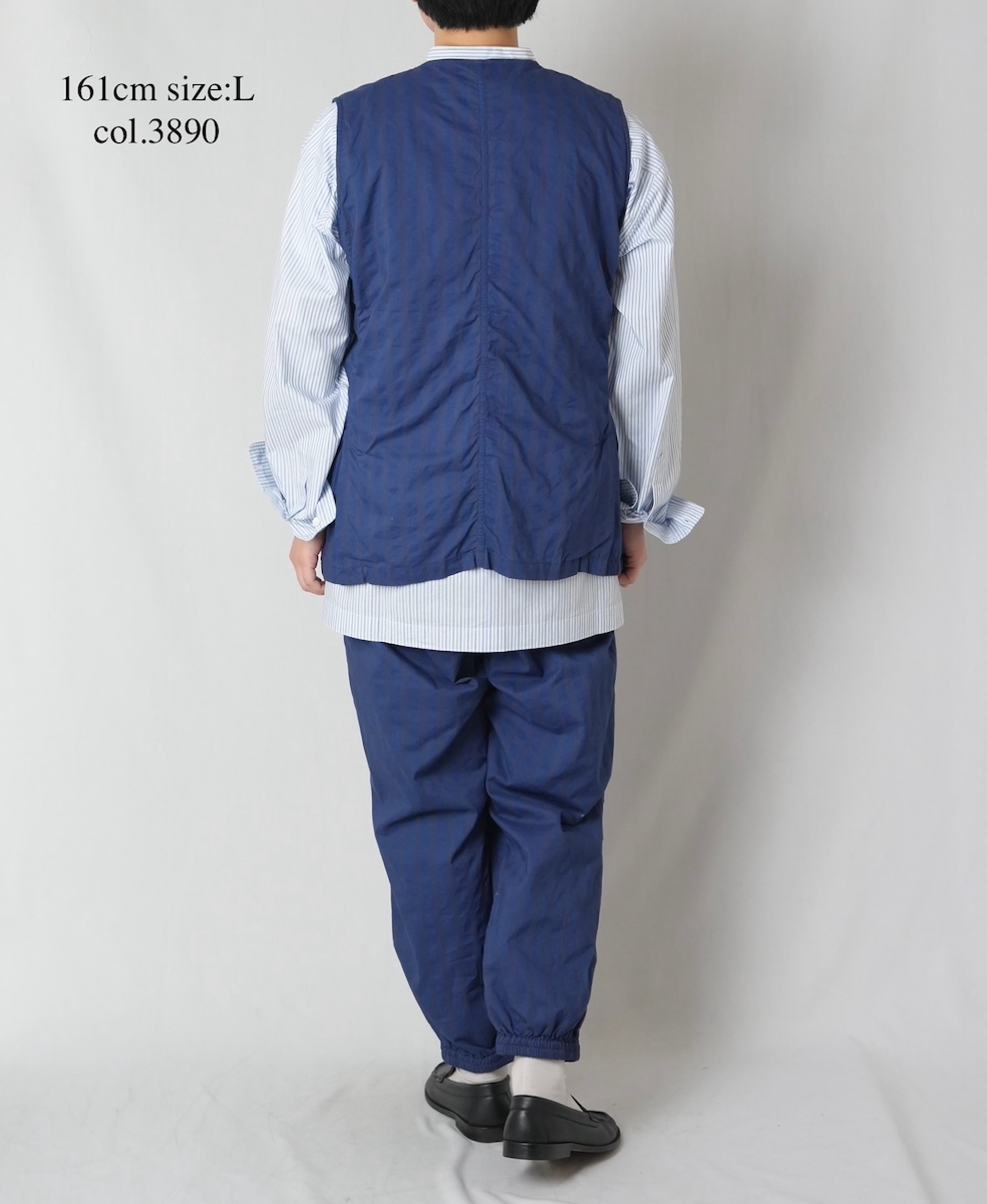 NVL2401PSD(ベスト) POPLIN WIDE STRIPE (OVERDYE) NO COLLAR VEST