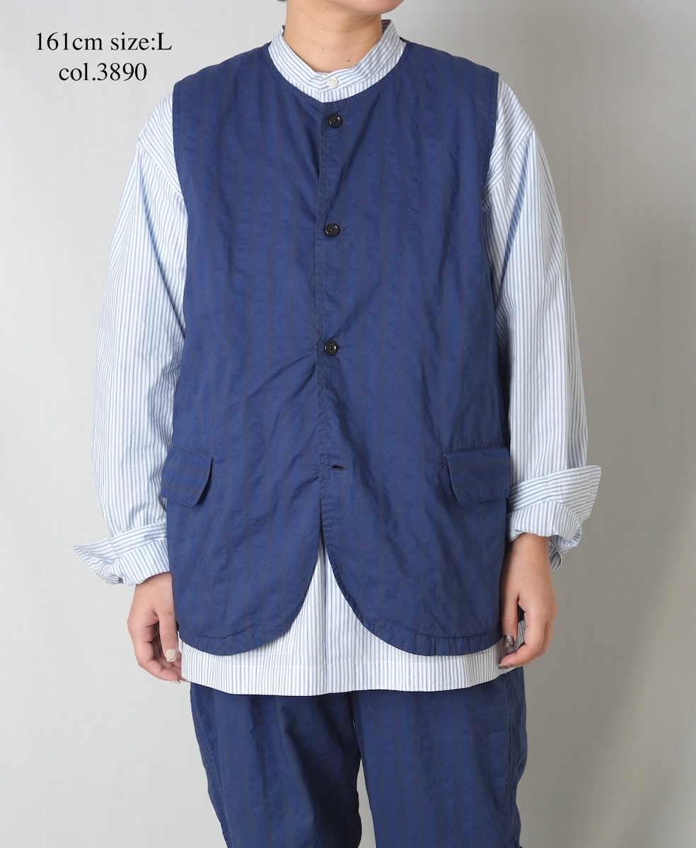 NVL2401PSD(ベスト) POPLIN WIDE STRIPE (OVERDYE) NO COLLAR VEST