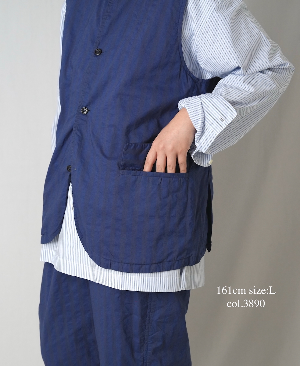 NVL2401PSD(ベスト) POPLIN WIDE STRIPE (OVERDYE) NO COLLAR VEST