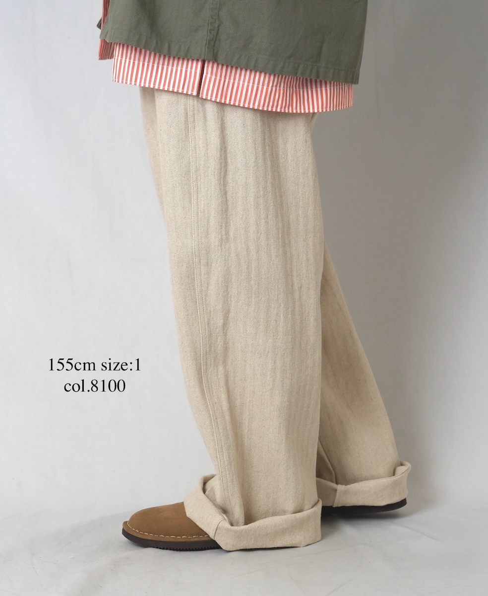 GNAM2612(パンツ) COTTON/LINEN HERRINGBONE ONE-TUCK PANTS
