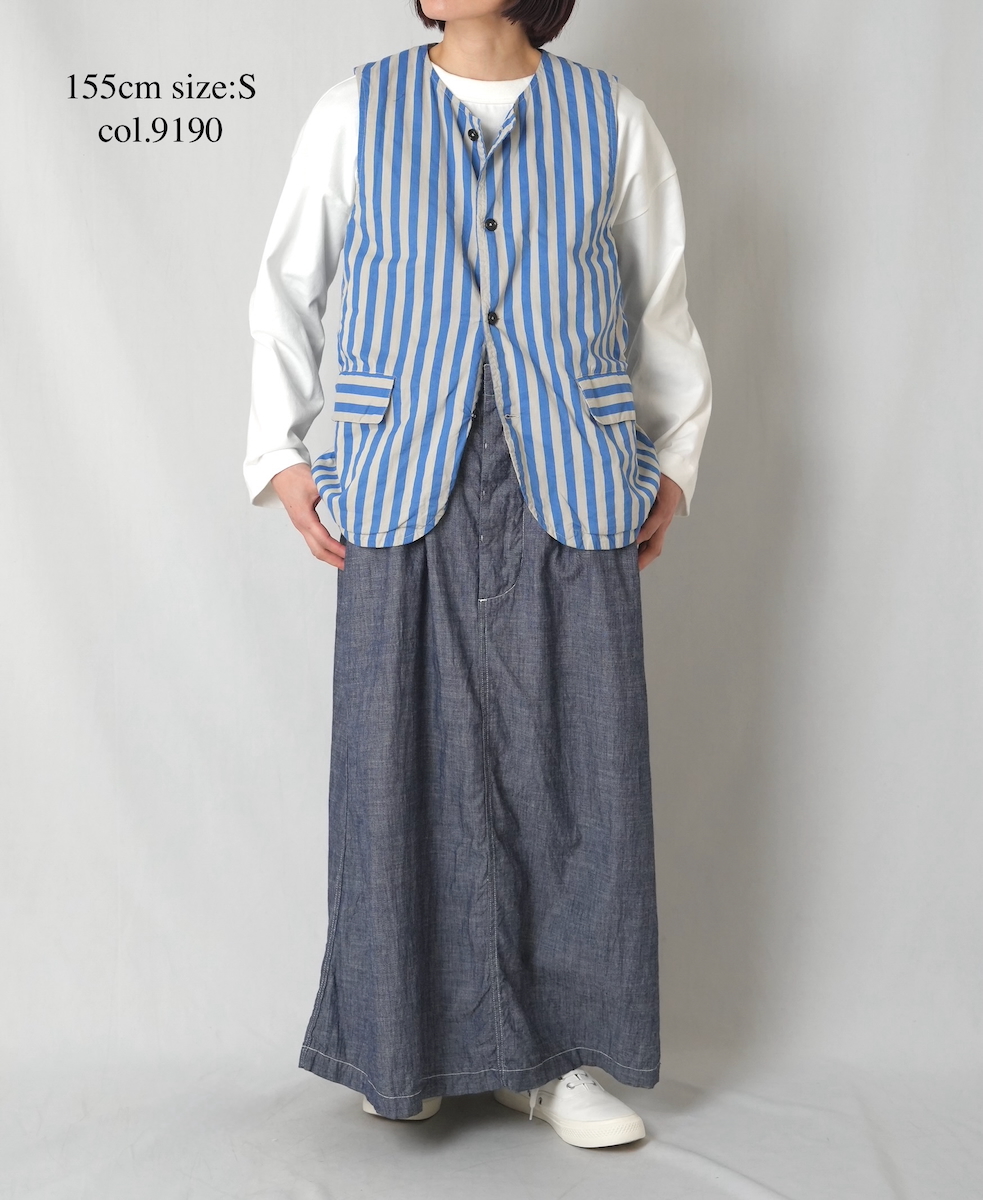 NVL2401PSD(ベスト) POPLIN WIDE STRIPE (OVERDYE) NO COLLAR VEST