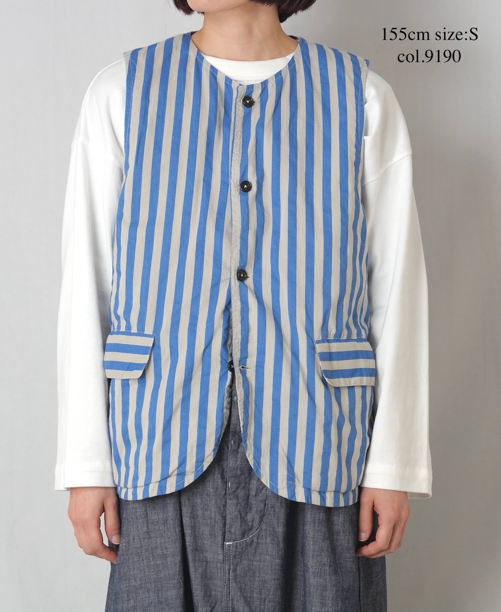 NVL2401PSD(ベスト) POPLIN WIDE STRIPE (OVERDYE) NO COLLAR VEST