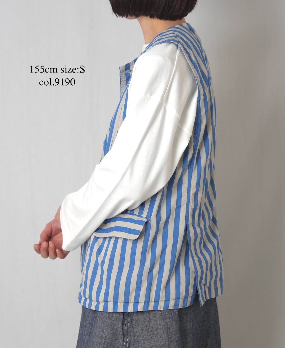 NVL2401PSD(ベスト) POPLIN WIDE STRIPE (OVERDYE) NO COLLAR VEST