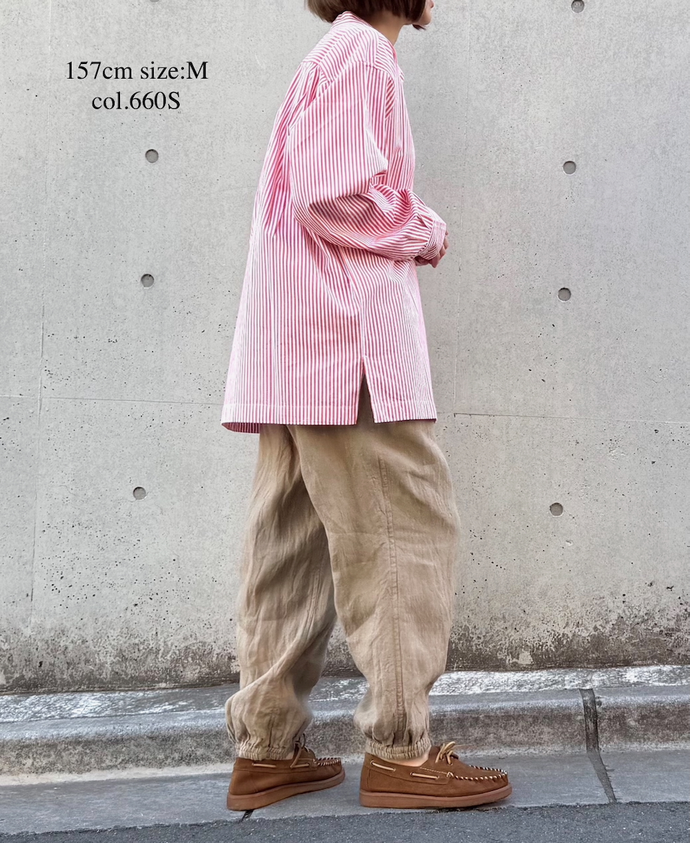 NVL2613(シャツ) POPLIN STRIPE BANDED COLLAR L/SL SHIRT