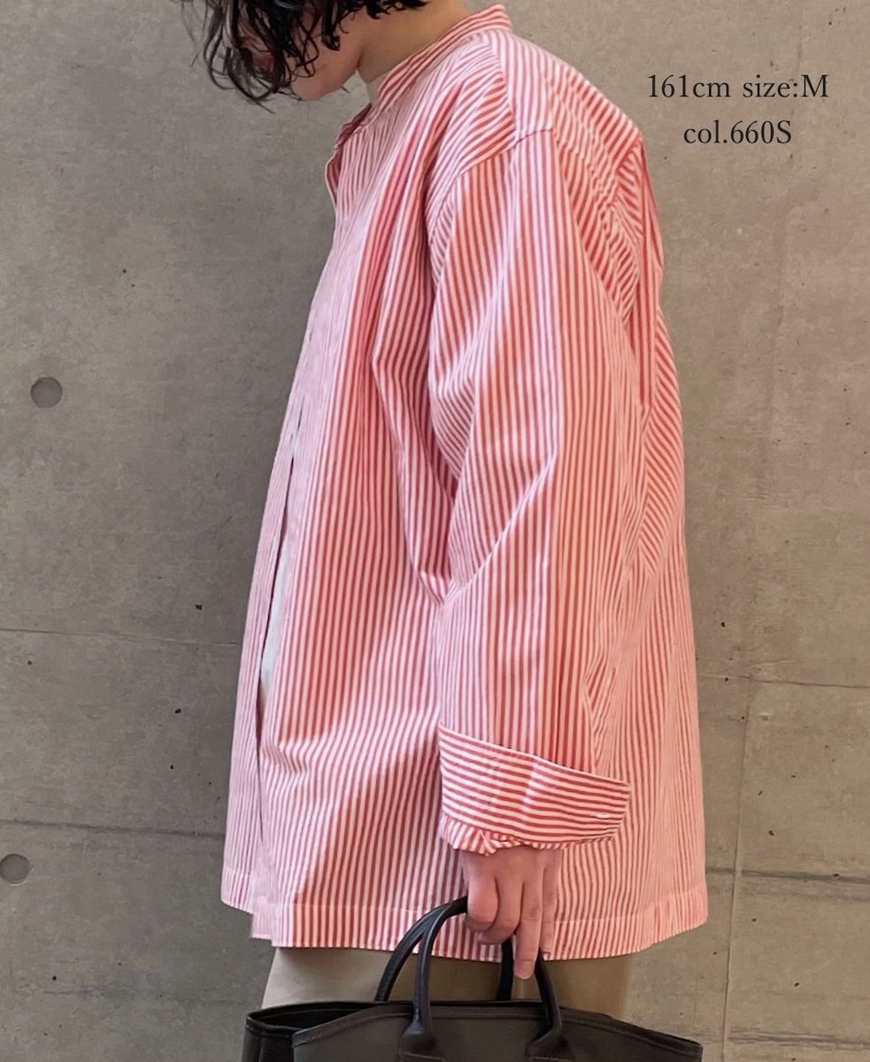 NVL2613(シャツ) POPLIN STRIPE BANDED COLLAR L/SL SHIRT